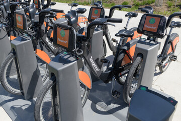 Naklejka premium rental bikes close-up in Toronto 