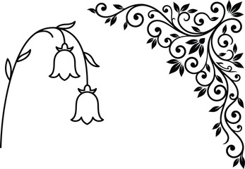black line drawing of flowers and leaves on white background © Saidurra12