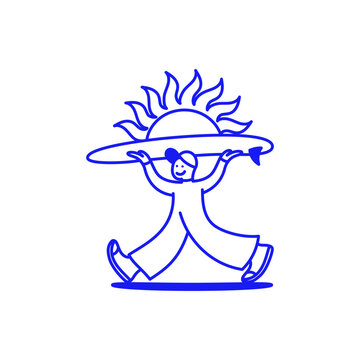 Vector hand drawn doodle girl cartoon illustration, surfer mascot character, female, sporty surfing figure riding a wave, playful creative modern sketch design for branding, advertising, t-shirt print