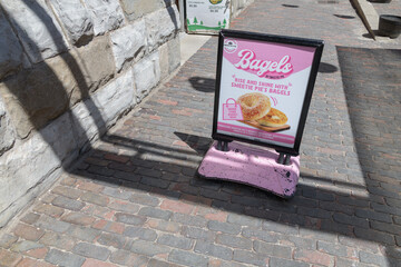 Fototapeta premium sidewalk sign outside Sweetie Pie (Distillery District), 6 Case Goods Lane, Toronto