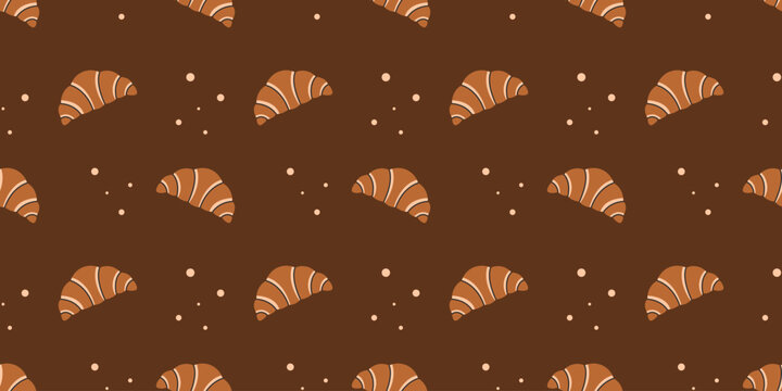 Seamless croissant pattern with pastry crumbs for bakery branding packaging textile print and cafe menu background design