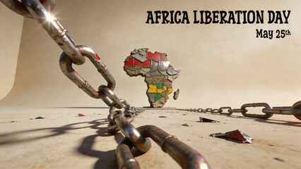 Symbolic Africa Map Continent Icon Breaking Chains for Liberation Day Celebration