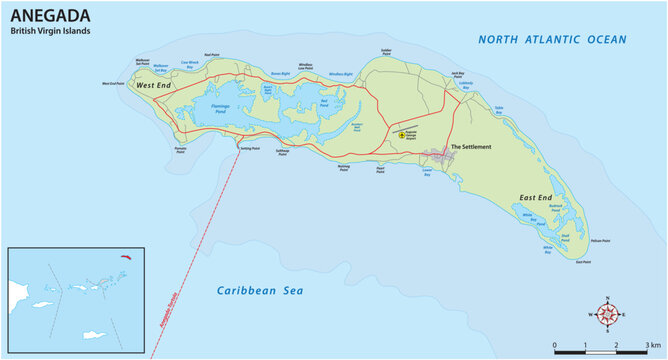 Map of Anegada Island, British Virgin Islands