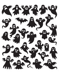 Obraz premium Set of spooky ghost silhouettes for halloween decoration