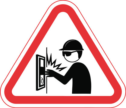 Electrical hazard warning icons illustration set, generic worker hard hat arc flash and shock danger symbol for industrial safety design.