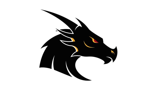 A stylized illustration of a dragon's head emblem on a white background