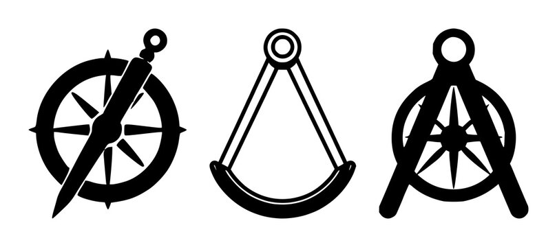 Mathematical compass icon set with single solid black design on white background featuring precision, geometry tools, illustration with black icon and white background