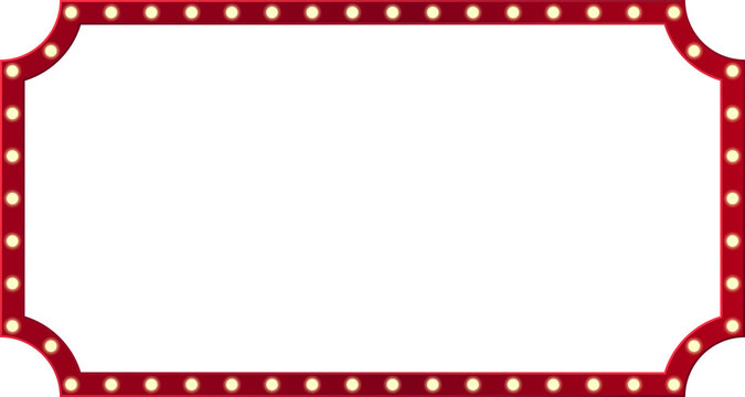 Retro rectangle light box frame border with 15x8 aspect ratio, for web, presentation or thumbnail with 16x9 aspect ratio project, cut out, png isolated on transparent background.
