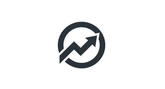 Minimalist graphic of a rising arrow within a circle representing business growth and progress