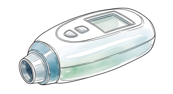 A person uses a peak flow meter indoors for health monitoring purposes daily.