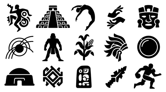 Mayan Glyphs  Symbols: Ancient Culture Icons Black  White Vector Art