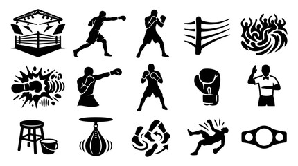 Obraz premium Boxing Icons Set - Black and White Vector Graphics