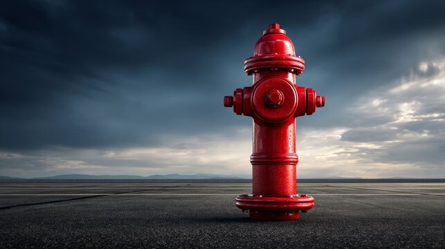 Bright Red Fire Hydrant on Clean Asphalt Surface Alone