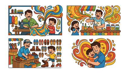 Obraz premium Artisanal Traditions: A heart warming illustration of a man sharing their artisanal trade with their child