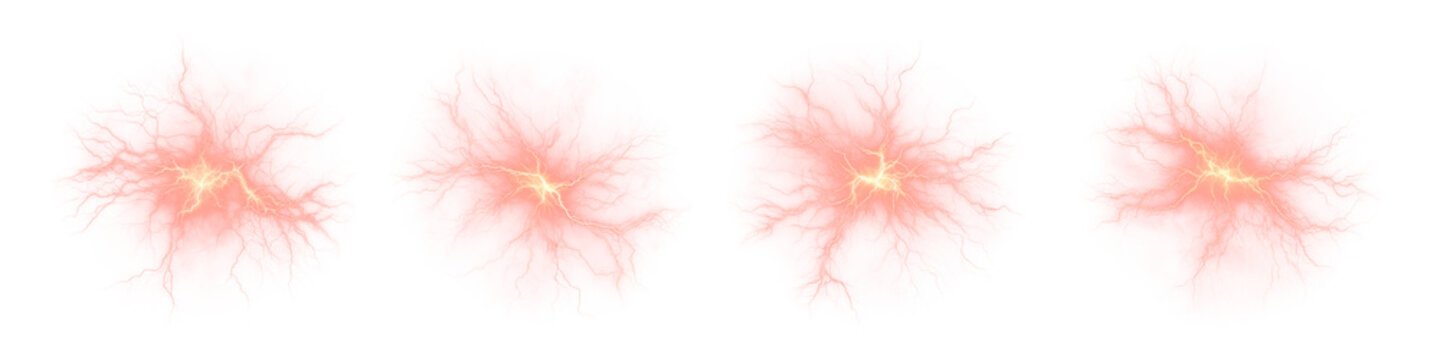 Red lightning energy bursts set, transparent png overlay elements