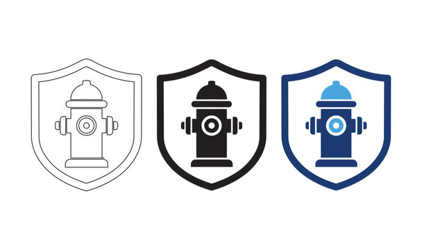 Different vector icons showcasing a fire hydrant securely placed inside a protective shield