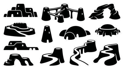 Obraz premium Architecture and Play: Abstract Building and Landscape Glyph Icons Set