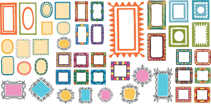 Colorful Decorative Frame Collection Hand Drawn Vintage Border Shapes Vector Set