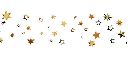 Golden stars floating on a white background, perfect for holiday greetings, party invitations, or celebration themes. Ad © vegefox.com