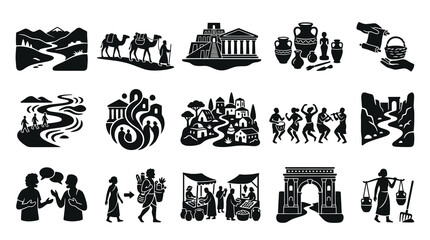 Obraz premium Ancient Civilizations Glyph Icons Set - History, Culture, Art
