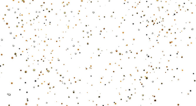 Elegant gold star confetti against a clean white backdrop, perfect for holidays, celebrations and special occasions, sui