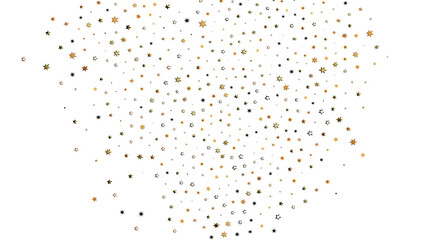 Elegant gold star confetti on a white backdrop, perfect for festive designs, celebrations, and holiday greetings. Great © vegefox.com