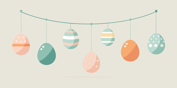 Hanging easter eggs illustration colorful striped and dotted spheres on strings