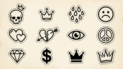 Fototapeta premium Minimalist Black and White Vector Sticker Icon Set with Urban Symbols