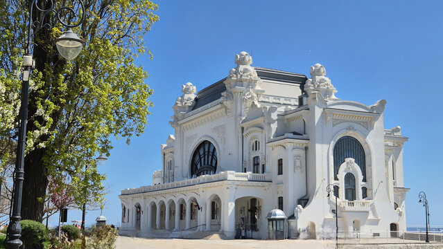 The iconic Constanța Casino in Romania, a stunning Art Nouveau landmark on the Black Sea coast, captured on a clear sunny day. Picture taken on April 25, 2026.
