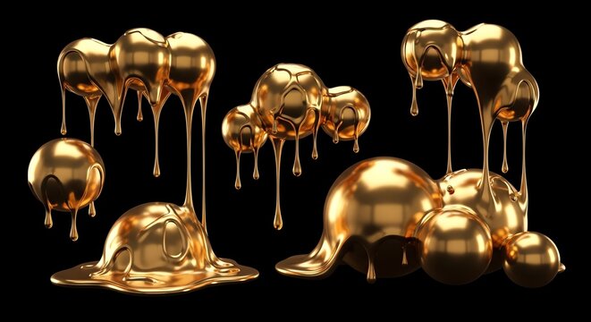 Molten Gold Abstract Spheres Dripping Luxury Fluidity