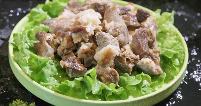 Hot pot stew with meat and tendon-filled cooked beef brisket