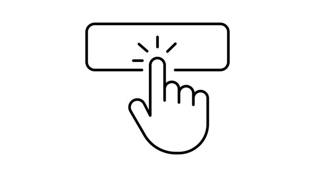 Click Button Vector Icon with Editable Stroke, Minimalist Hand Cursor Finger Pointing and Pressing Rectangular Button Outline Illustration for Web Design, App Interface, and Digital Navigation.