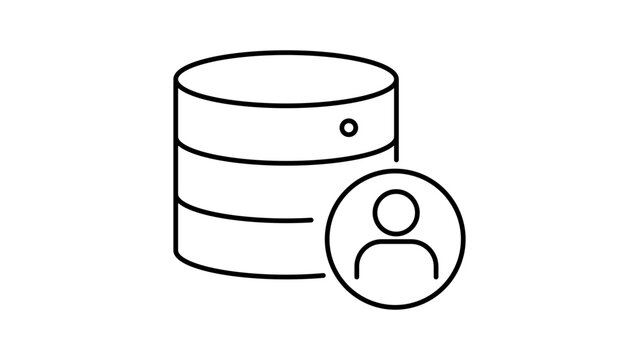 Customer Data and User Database Management Minimalist Black Line Vector Icon on White Background. Editable Stroke Illustration for CRM, Big Data, Profile Information, and Digital Storage Solutions.