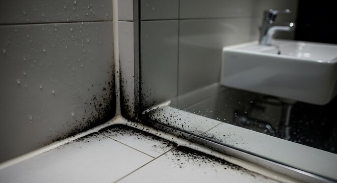 Moldy bathroom shower corner.