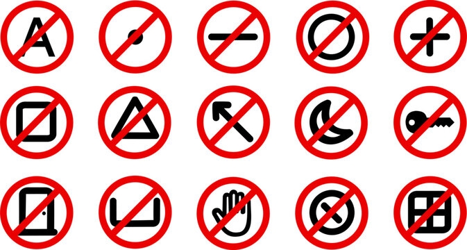Prohibited and Disabled Icons Set, User Interface UI Elements and Blocked Symbols Collection