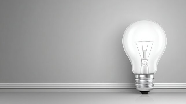 Minimalist Light Bulb on a Gray Surface with Subtle Reflection and Indoor Ambiance