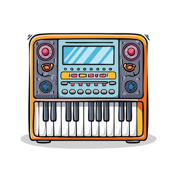 Vintage Synthesizer Keyboard with Colorful Buttons and Screen