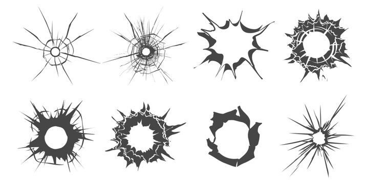 Crack broken glass damage hole icon on transparent background