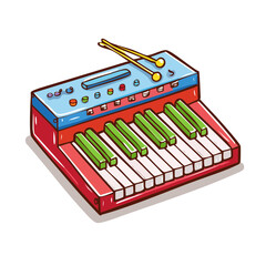 Naklejka premium Colorful toy keyboard with mallets for playing musical notes