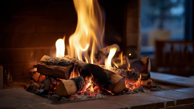 Burning charcoal in a fireplace during a quiet evening, muted light and warm tones creating a sense of comfort, stability, and relaxation. cinematic color correction, natural uneven lighting yet