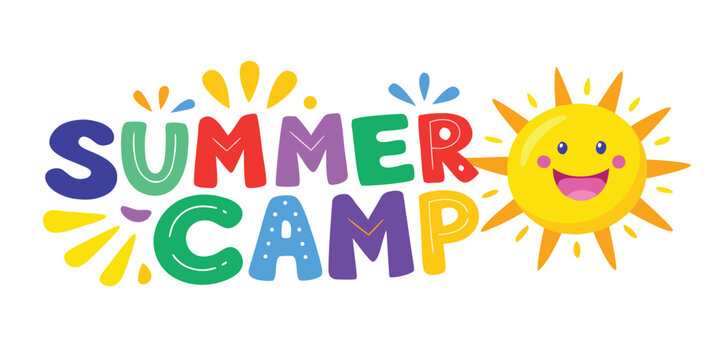 Colorful summer camp logo with smiling sun