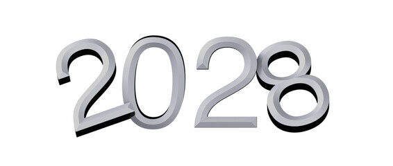 2028 text in silver with a 3D effect. Perfect for New Year's greetings, celebrations and © vegefox.com