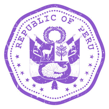 Peru stamp with state seal or coat of arms, Latin America travel stamp, shabby postmark of Peru, vector