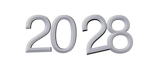2028 numbers rendered in silver, perfect for new year greetings or futuristic themes. Ide © vegefox.com