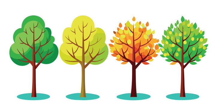 Four seasonal trees changing colors in a row