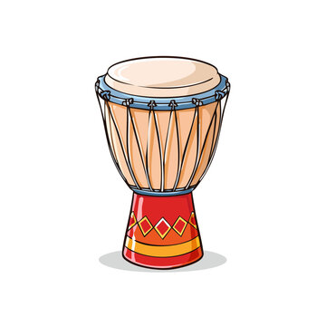Vibrant African Djembe Drum with Decorative Patterns and Natural Wood Finish