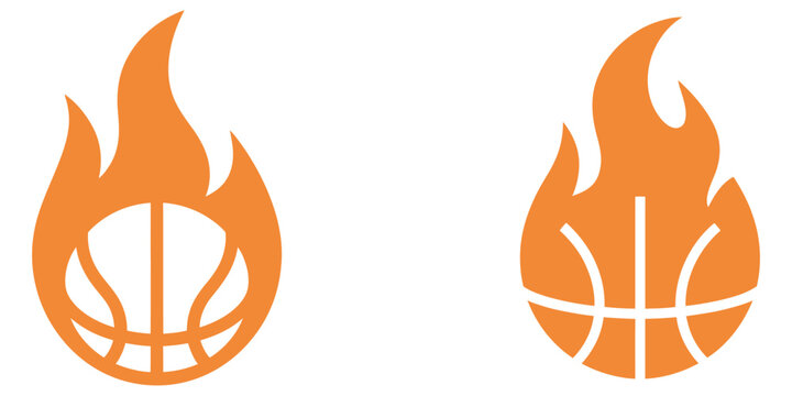 Basketball on fire icon, symbolizing passion, intensity, and high performance in sports.