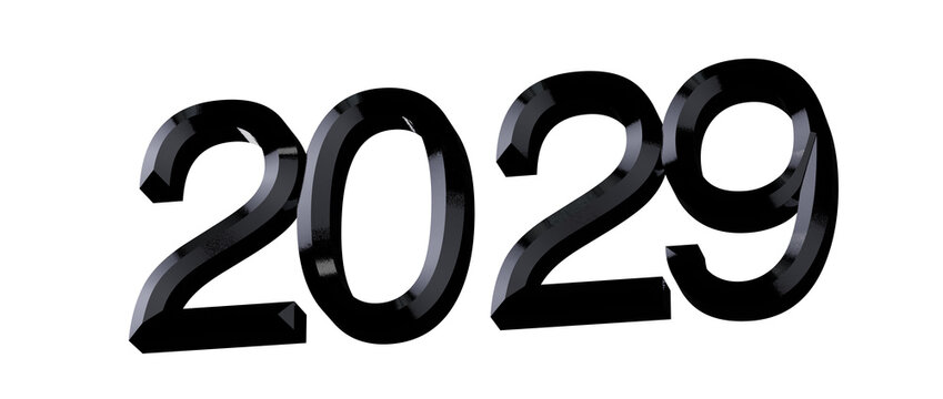 Conceptual image featuring the year 2029 in a bold black graphic against a clean white backdrop, ide