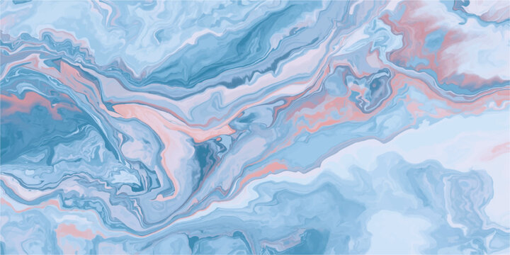 An abstract blue watercolor painting features a frost-like texture and cold winter waves to create a frozen crystal pattern on a grunge paper surface.