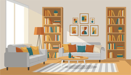 Cozy home office workspace with bookshelves and modern desk setup © NOYAN STOCK